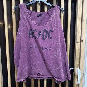 ACDC Shirt Womens 3X Purple Back In Black Tank Top Distressed Band Tee Rock